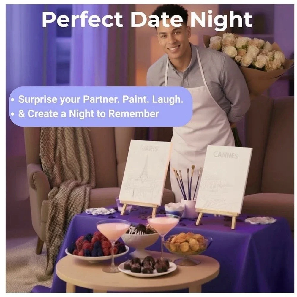 Paint And Sip Kit Adult Date Nigth Paint By Numbers Kit For Couples Complete Beg